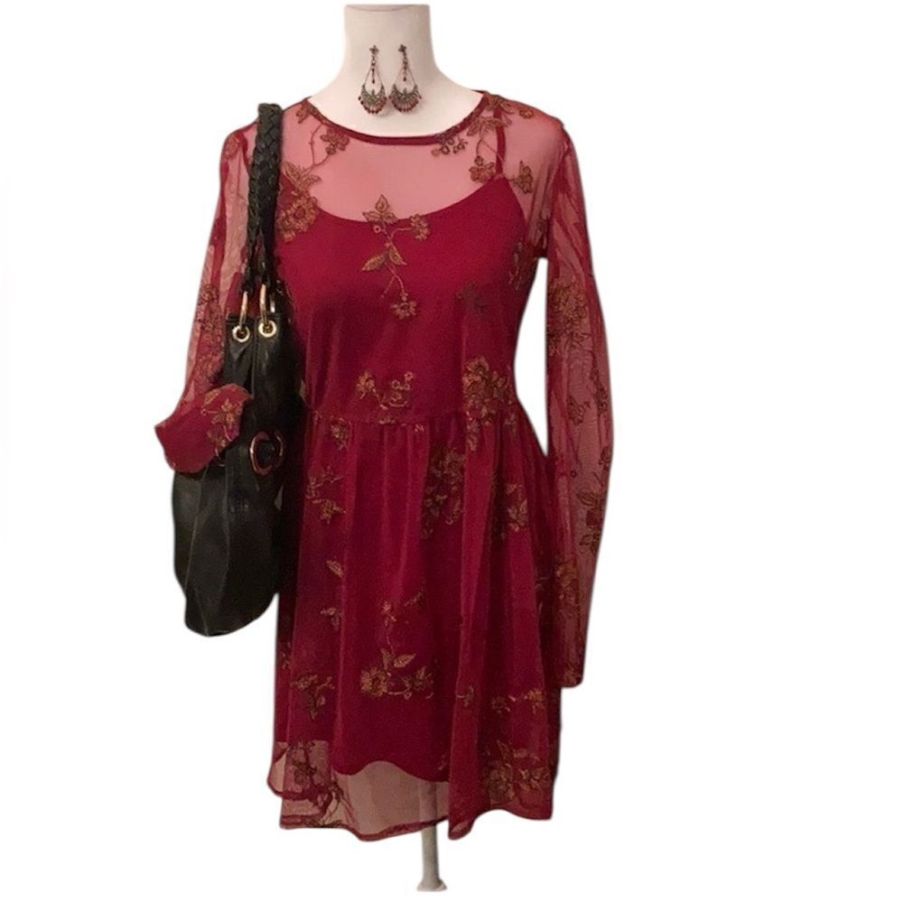 Xhilaration Perfect burgundy embroidered mini dress